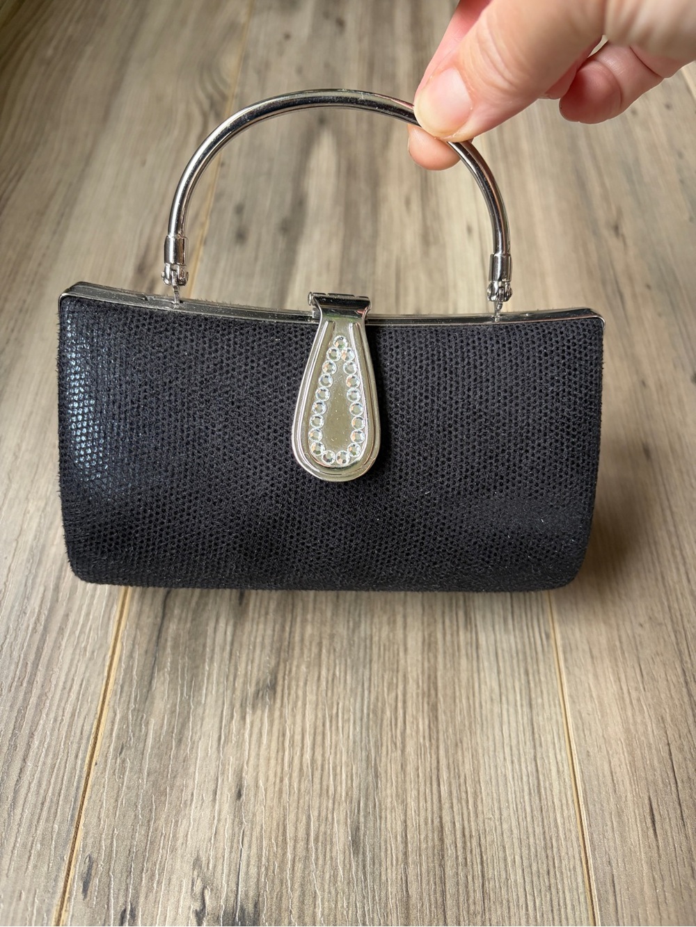 Elegant mini Black Evening Handbag with Silver Accents